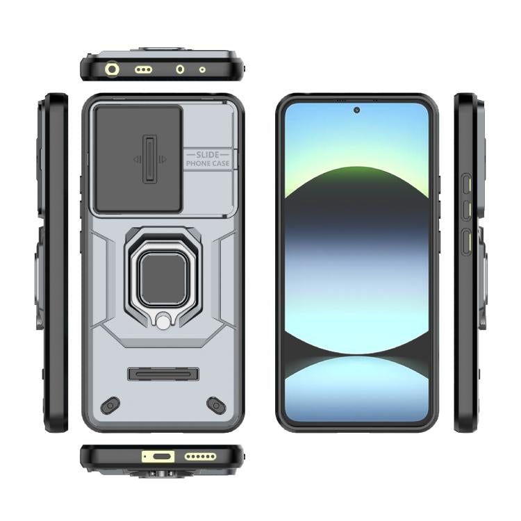 For Redmi Note 14 4G 163.25mm Global Sliding Camshield TPU + PC Shockproof Phone Case with Holder