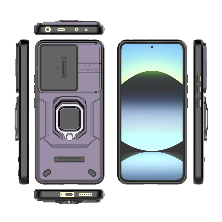 For Redmi Note 14 4G 163.25mm Global Sliding Camshield TPU + PC Shockproof Phone Case with Holder