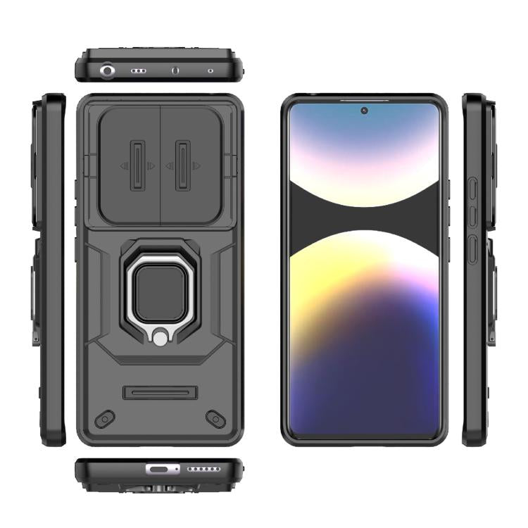For Redmi Note 14 Pro 4G Global Sliding Camshield TPU + PC Shockproof Phone Case with Holder