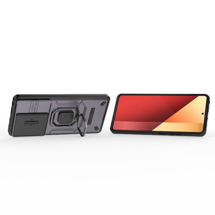 For Redmi Note 14S 4G Sliding Camshield TPU + PC Shockproof Phone Case with Holder