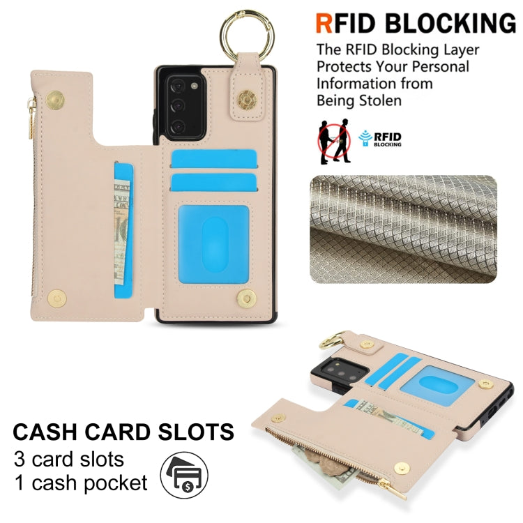 For Samsung Galaxy Note20 RFlD Anti-theft Double Buckle Ring Zipper Card Phone Case