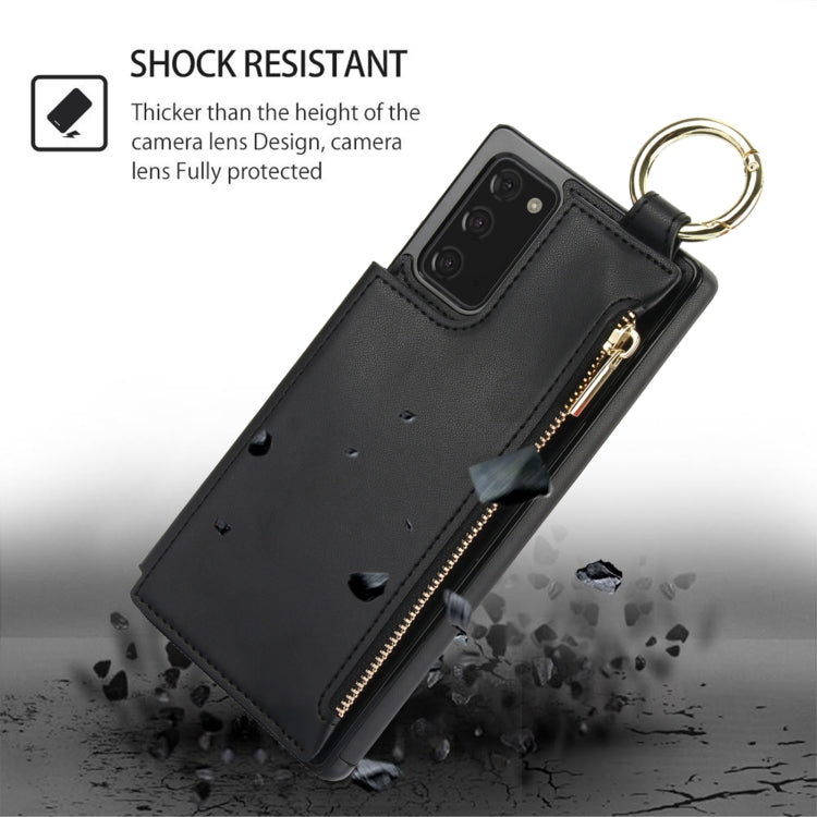 For Samsung Galaxy Note20 RFlD Anti-theft Double Buckle Ring Zipper Card Phone Case