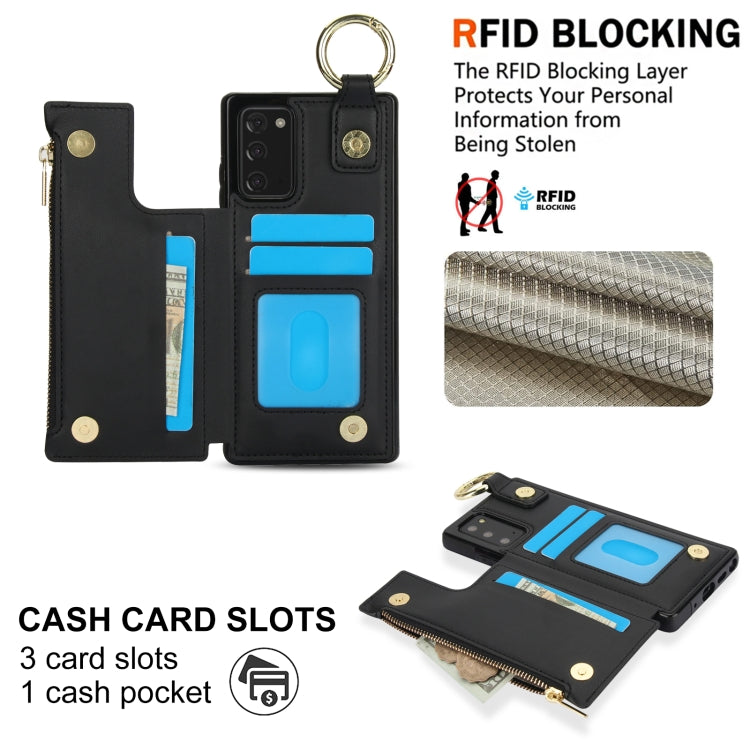 For Samsung Galaxy Note20 RFlD Anti-theft Double Buckle Ring Zipper Card Phone Case