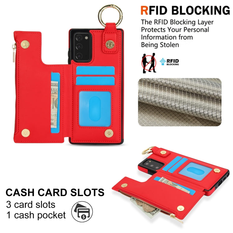 For Samsung Galaxy Note20 RFlD Anti-theft Double Buckle Ring Zipper Card Phone Case