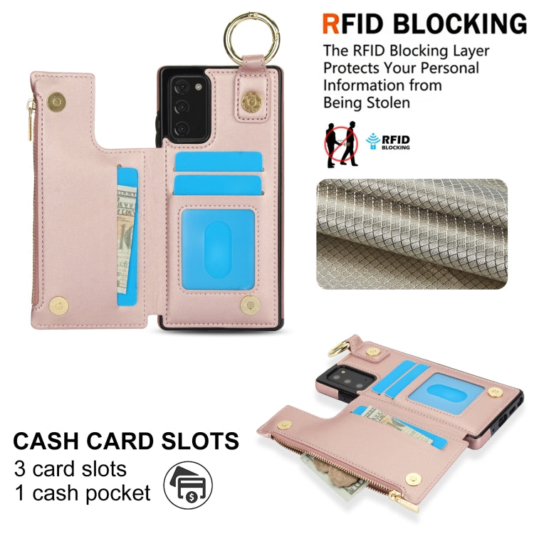 For Samsung Galaxy Note20 RFlD Anti-theft Double Buckle Ring Zipper Card Phone Case