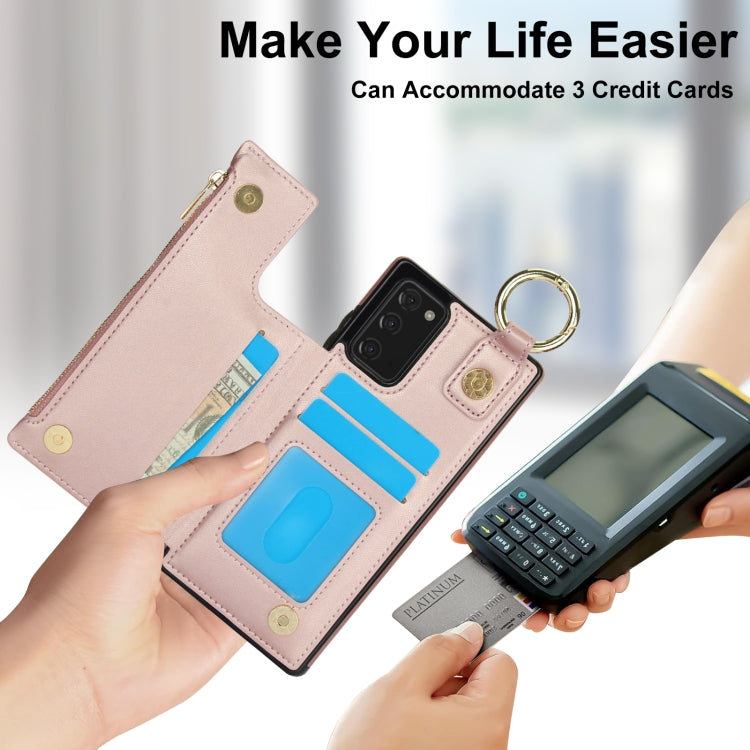 For Samsung Galaxy Note20 RFlD Anti-theft Double Buckle Ring Zipper Card Phone Case