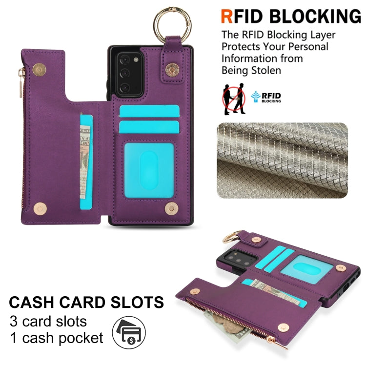 For Samsung Galaxy Note20 RFlD Anti-theft Double Buckle Ring Zipper Card Phone Case