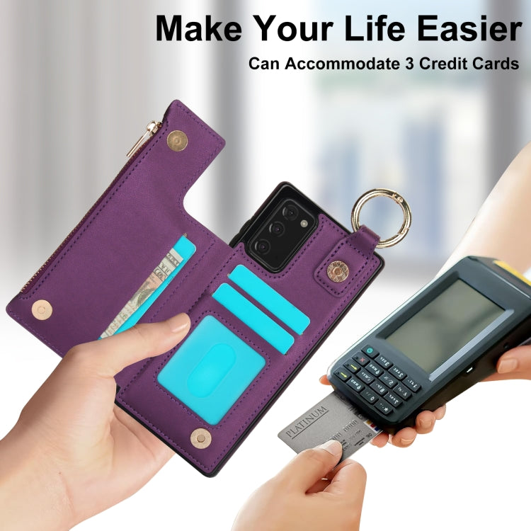 For Samsung Galaxy Note20 RFlD Anti-theft Double Buckle Ring Zipper Card Phone Case
