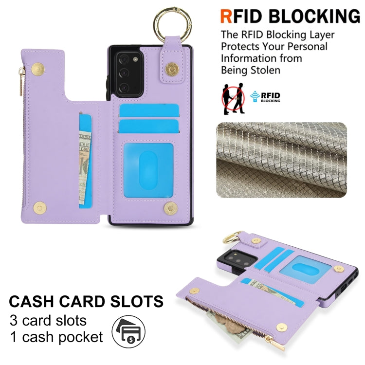For Samsung Galaxy Note20 RFlD Anti-theft Double Buckle Ring Zipper Card Phone Case