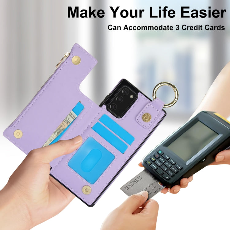 For Samsung Galaxy Note20 RFlD Anti-theft Double Buckle Ring Zipper Card Phone Case