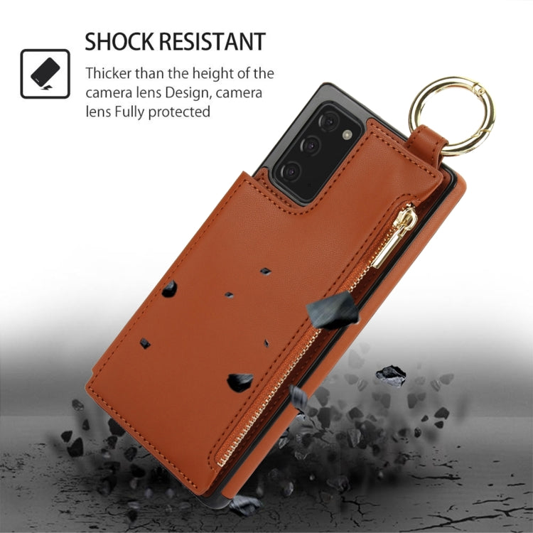 For Samsung Galaxy Note20 RFlD Anti-theft Double Buckle Ring Zipper Card Phone Case
