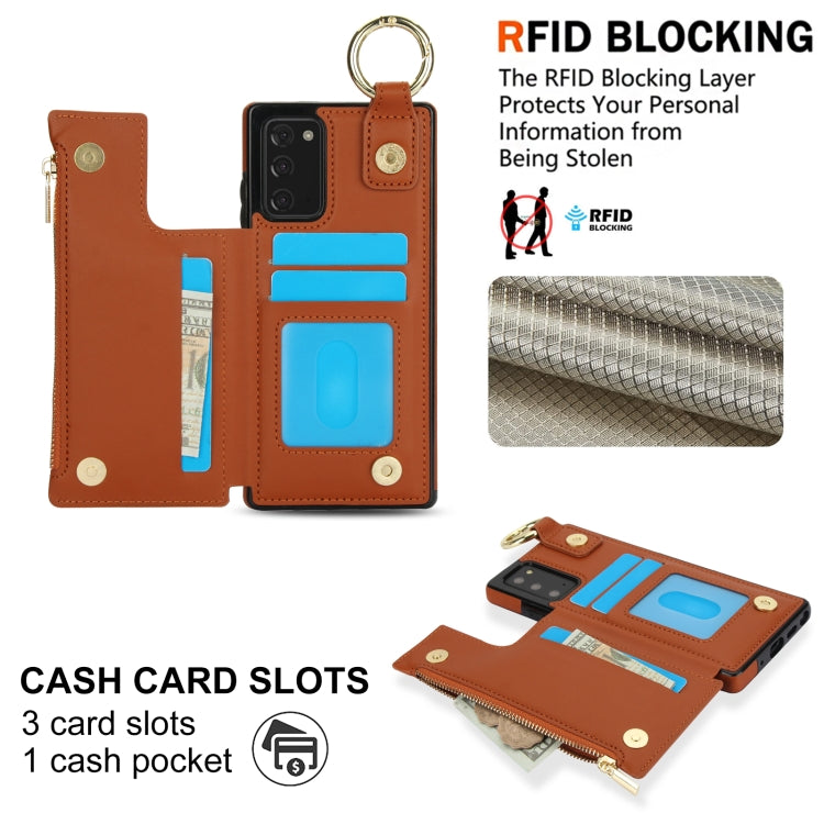 For Samsung Galaxy Note20 RFlD Anti-theft Double Buckle Ring Zipper Card Phone Case