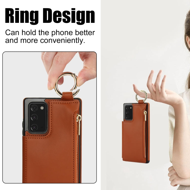 For Samsung Galaxy Note20 RFlD Anti-theft Double Buckle Ring Zipper Card Phone Case
