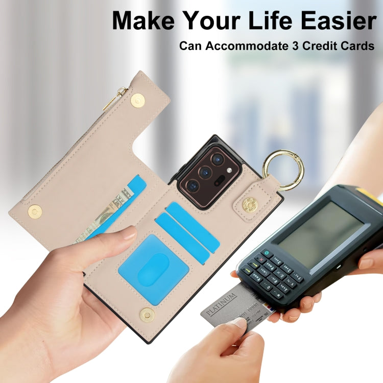 For Samsung Galaxy Note20 Ultra RFlD Anti-theft Double Buckle Ring Zipper Card Phone Case