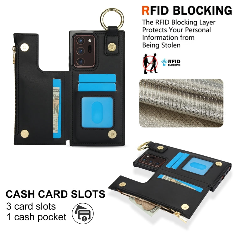For Samsung Galaxy Note20 Ultra RFlD Anti-theft Double Buckle Ring Zipper Card Phone Case
