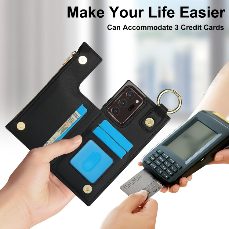For Samsung Galaxy Note20 Ultra RFlD Anti-theft Double Buckle Ring Zipper Card Phone Case