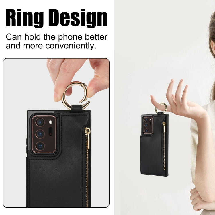 For Samsung Galaxy Note20 Ultra RFlD Anti-theft Double Buckle Ring Zipper Card Phone Case