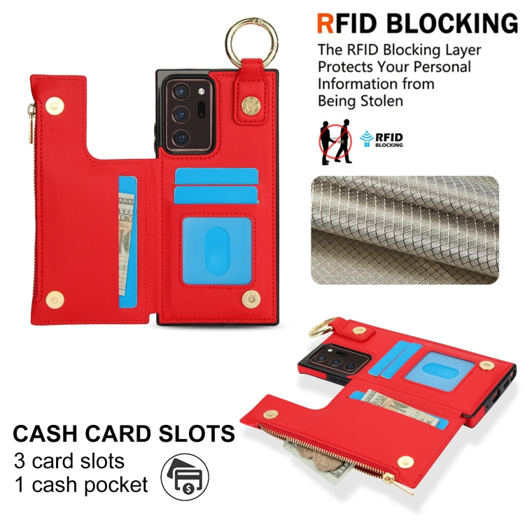 For Samsung Galaxy Note20 Ultra RFlD Anti-theft Double Buckle Ring Zipper Card Phone Case