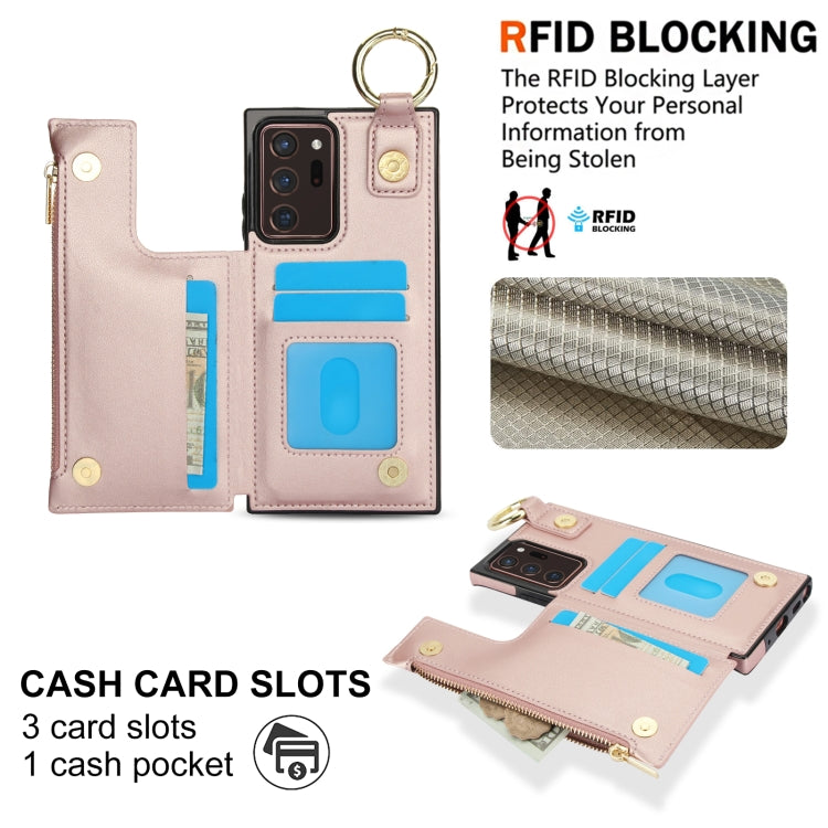 For Samsung Galaxy Note20 Ultra RFlD Anti-theft Double Buckle Ring Zipper Card Phone Case