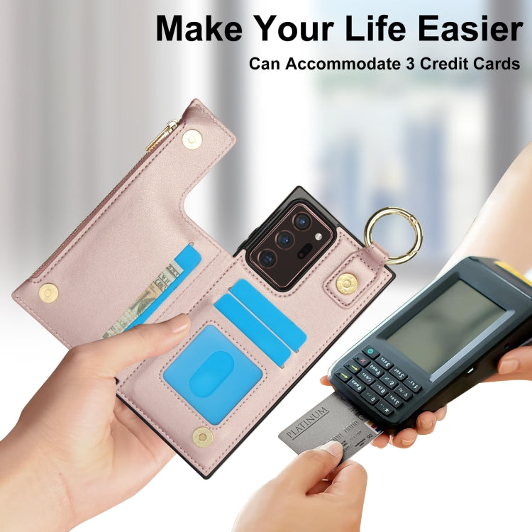 For Samsung Galaxy Note20 Ultra RFlD Anti-theft Double Buckle Ring Zipper Card Phone Case