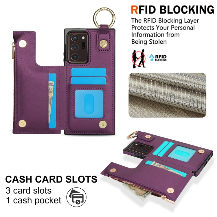 For Samsung Galaxy Note20 Ultra RFlD Anti-theft Double Buckle Ring Zipper Card Phone Case