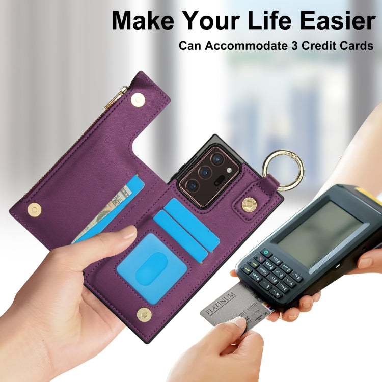 For Samsung Galaxy Note20 Ultra RFlD Anti-theft Double Buckle Ring Zipper Card Phone Case