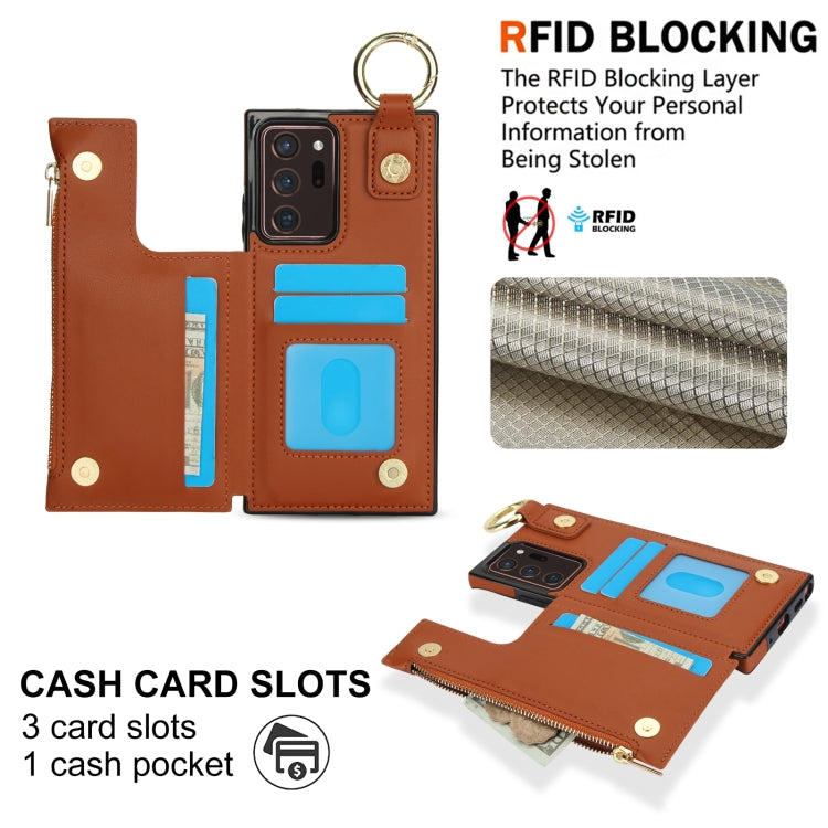 For Samsung Galaxy Note20 Ultra RFlD Anti-theft Double Buckle Ring Zipper Card Phone Case