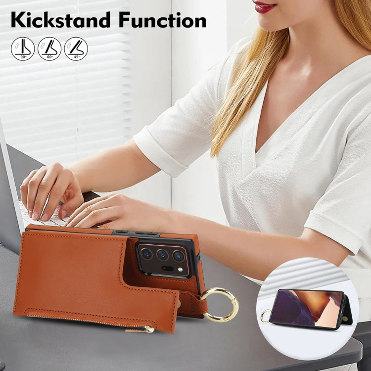 For Samsung Galaxy Note20 Ultra RFlD Anti-theft Double Buckle Ring Zipper Card Phone Case