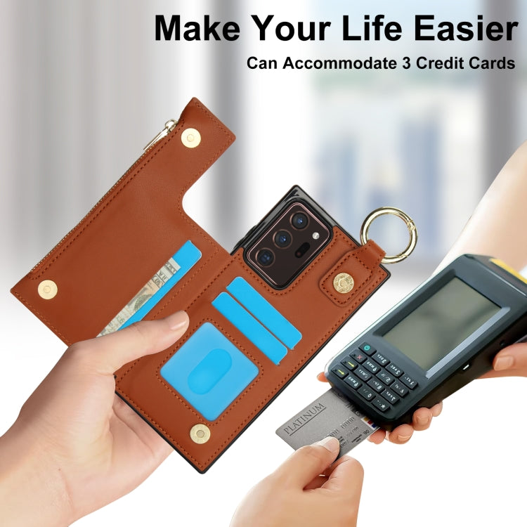 For Samsung Galaxy Note20 Ultra RFlD Anti-theft Double Buckle Ring Zipper Card Phone Case