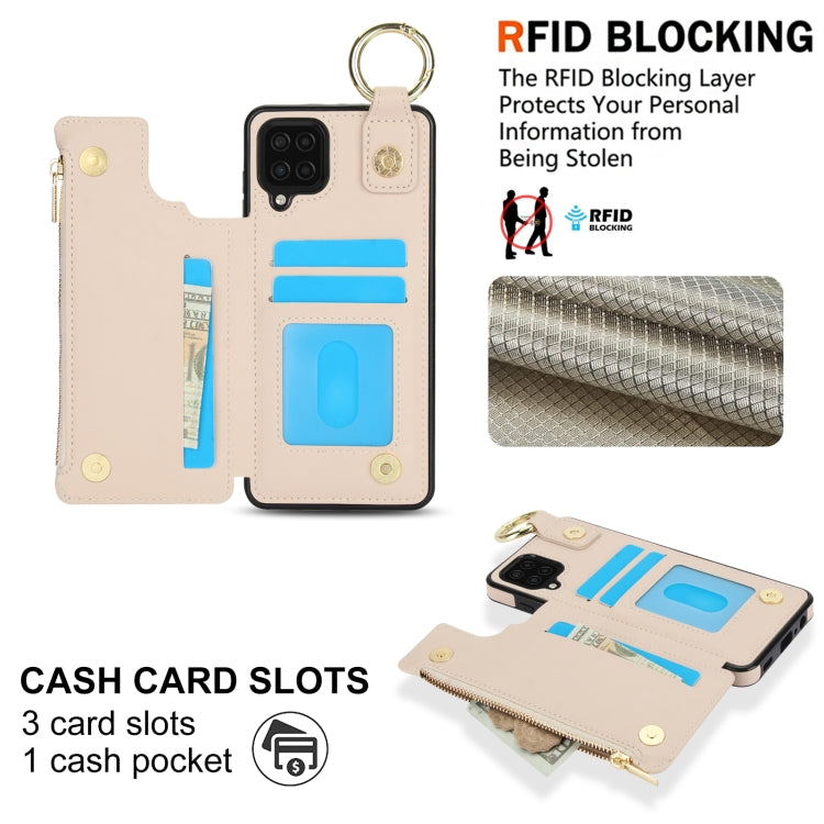 For Samsung Galaxy A12 RFlD Anti-theft Double Buckle Ring Zipper Card Phone Case