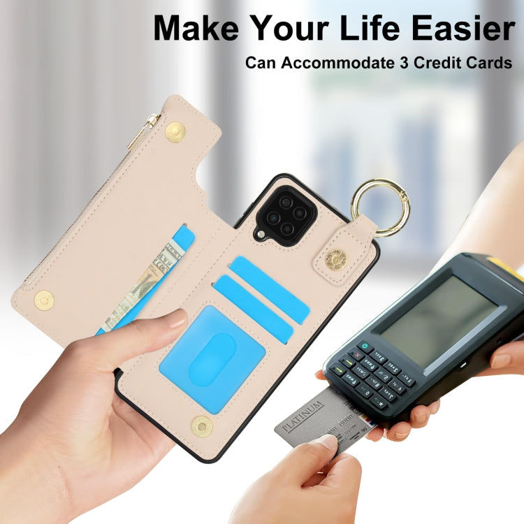 For Samsung Galaxy A12 RFlD Anti-theft Double Buckle Ring Zipper Card Phone Case