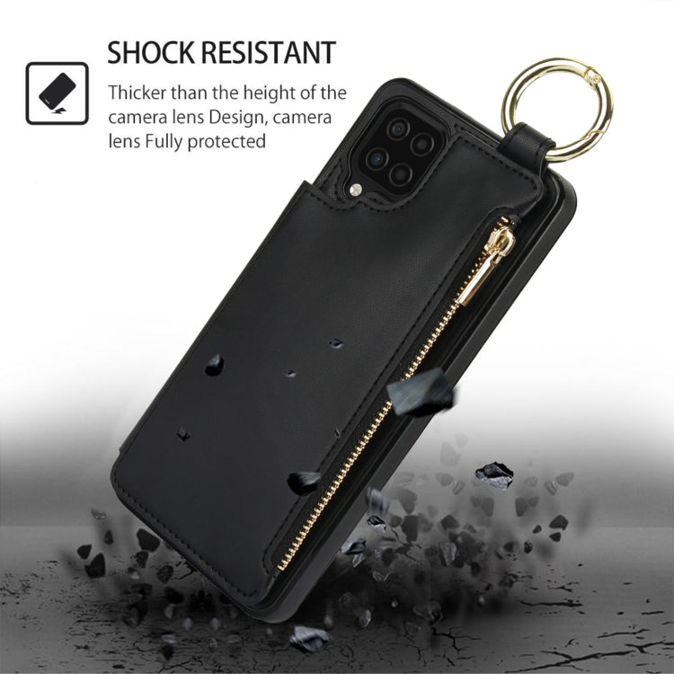For Samsung Galaxy A12 RFlD Anti-theft Double Buckle Ring Zipper Card Phone Case