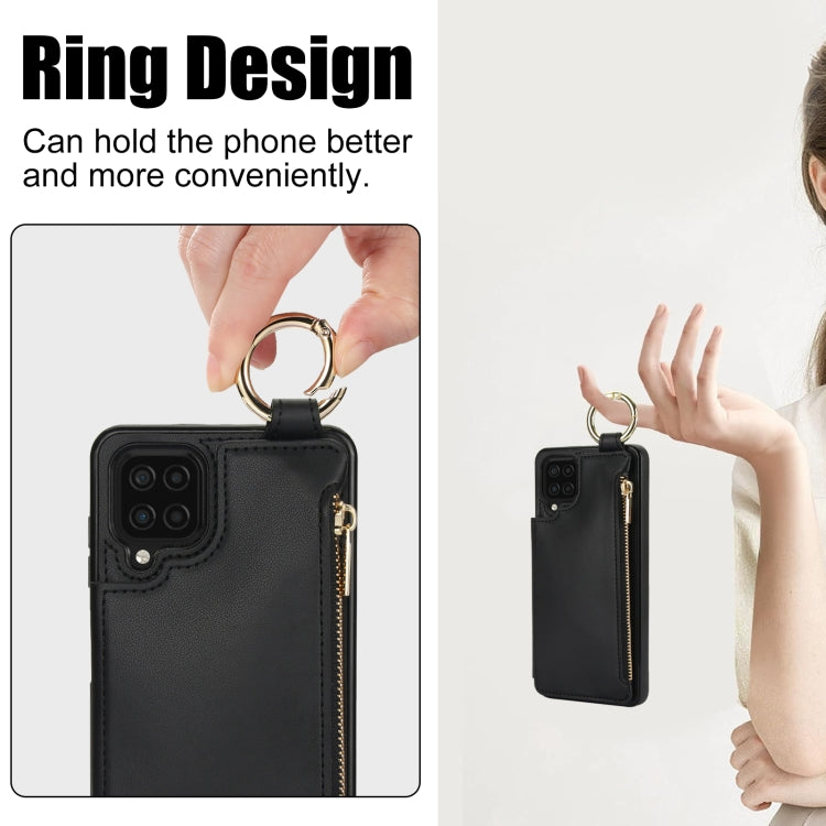 For Samsung Galaxy A12 RFlD Anti-theft Double Buckle Ring Zipper Card Phone Case