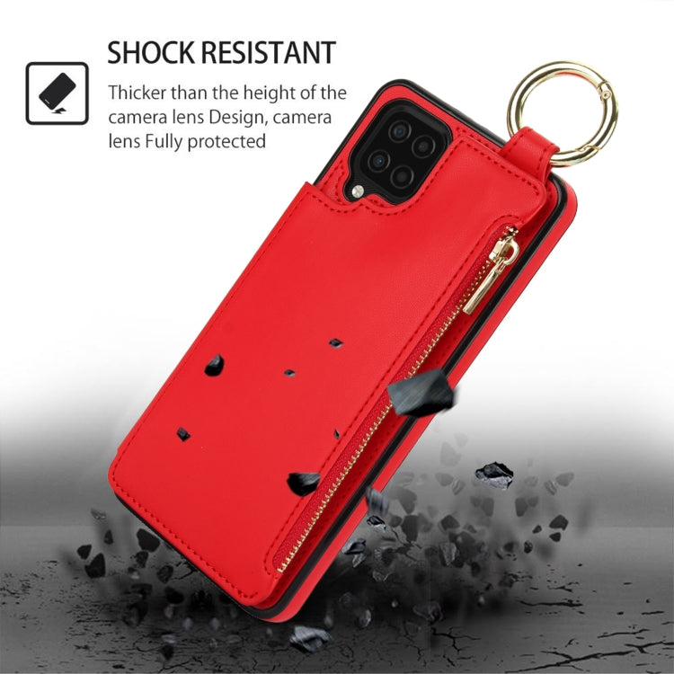 For Samsung Galaxy A12 RFlD Anti-theft Double Buckle Ring Zipper Card Phone Case