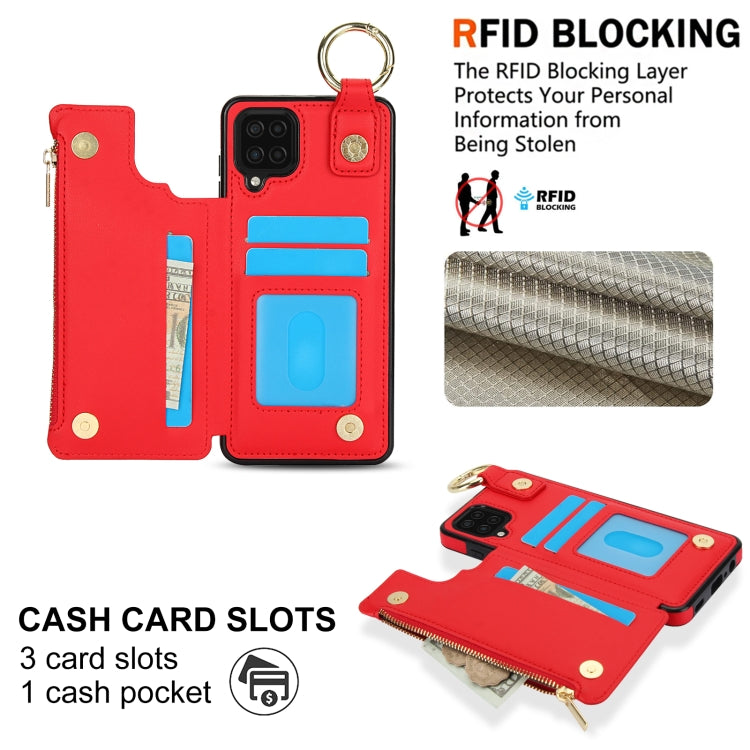 For Samsung Galaxy A12 RFlD Anti-theft Double Buckle Ring Zipper Card Phone Case