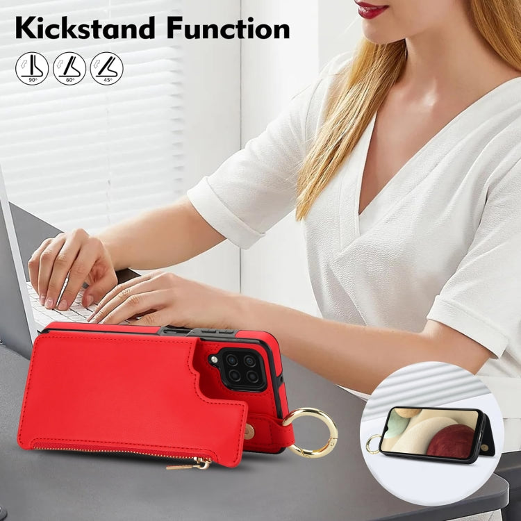 For Samsung Galaxy A12 RFlD Anti-theft Double Buckle Ring Zipper Card Phone Case