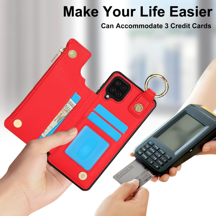 For Samsung Galaxy A12 RFlD Anti-theft Double Buckle Ring Zipper Card Phone Case