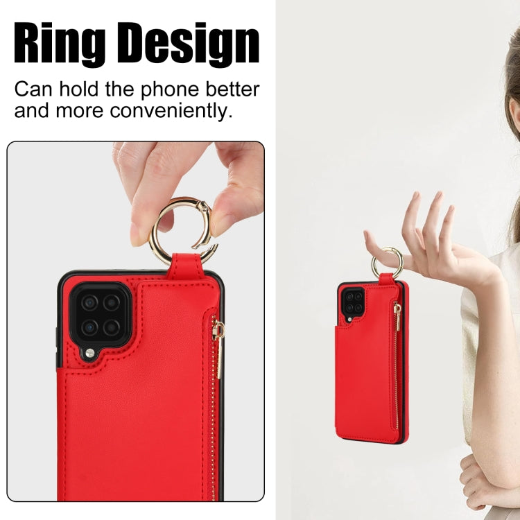 For Samsung Galaxy A12 RFlD Anti-theft Double Buckle Ring Zipper Card Phone Case