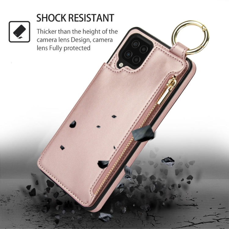 For Samsung Galaxy A12 RFlD Anti-theft Double Buckle Ring Zipper Card Phone Case