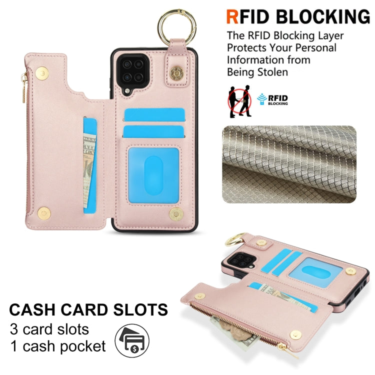 For Samsung Galaxy A12 RFlD Anti-theft Double Buckle Ring Zipper Card Phone Case