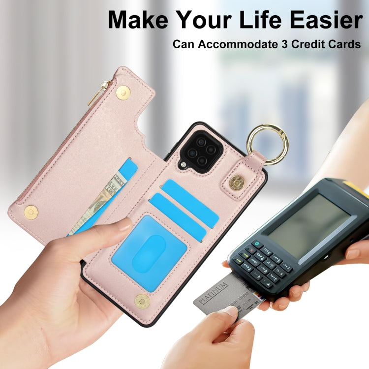 For Samsung Galaxy A12 RFlD Anti-theft Double Buckle Ring Zipper Card Phone Case