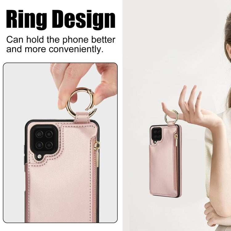 For Samsung Galaxy A12 RFlD Anti-theft Double Buckle Ring Zipper Card Phone Case