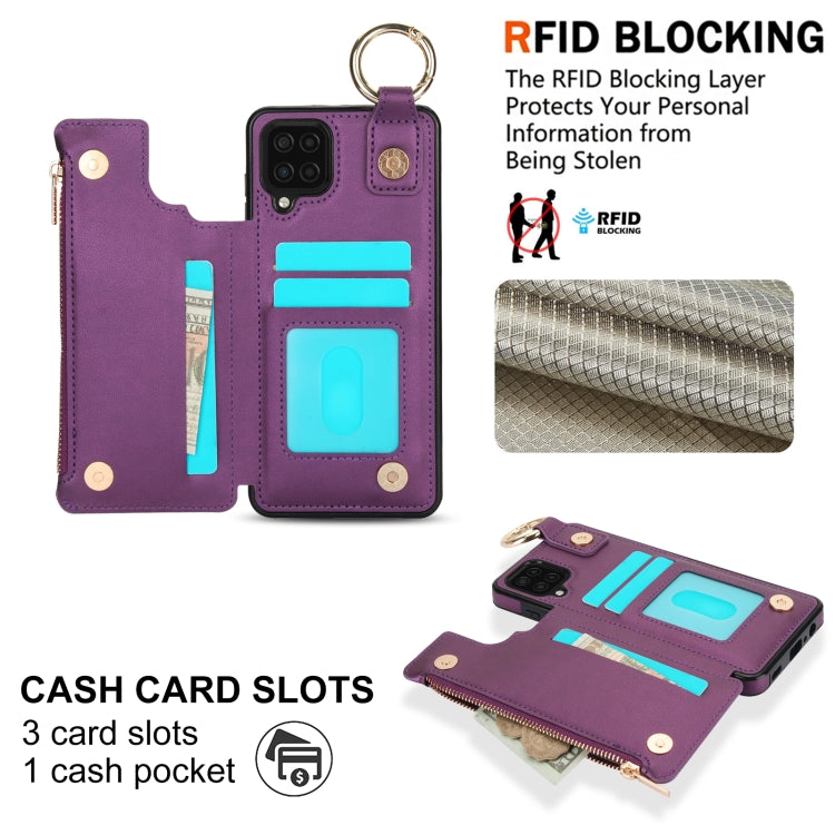 For Samsung Galaxy A12 RFlD Anti-theft Double Buckle Ring Zipper Card Phone Case