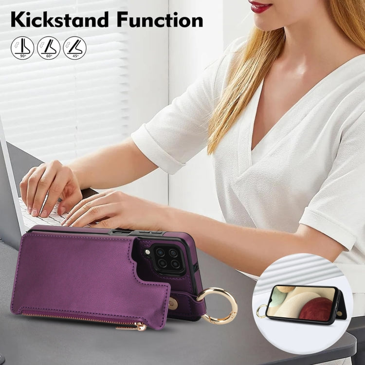 For Samsung Galaxy A12 RFlD Anti-theft Double Buckle Ring Zipper Card Phone Case