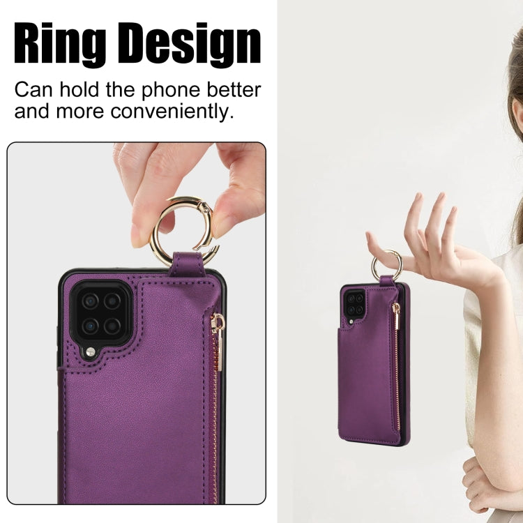 For Samsung Galaxy A12 RFlD Anti-theft Double Buckle Ring Zipper Card Phone Case