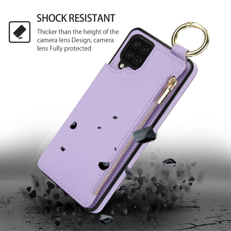 For Samsung Galaxy A12 RFlD Anti-theft Double Buckle Ring Zipper Card Phone Case