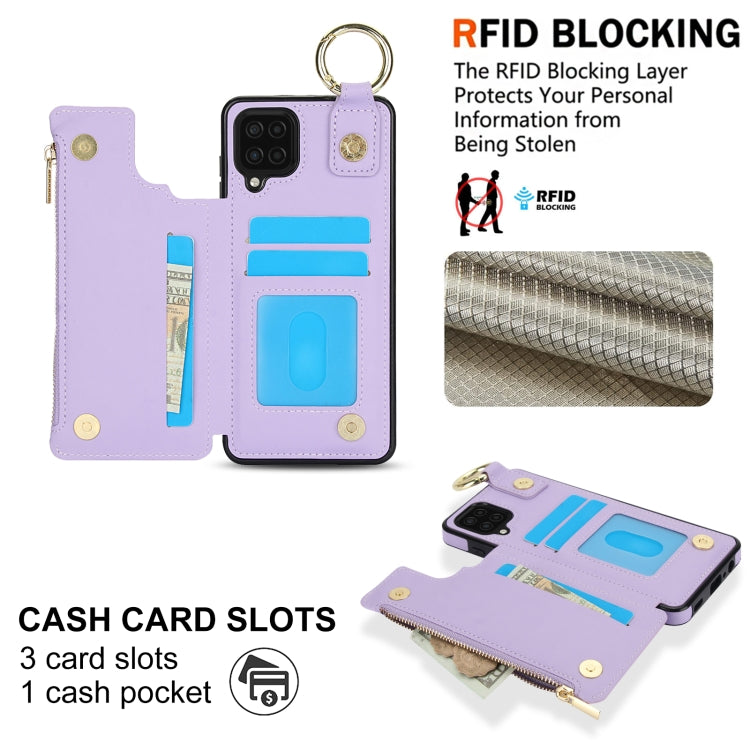 For Samsung Galaxy A12 RFlD Anti-theft Double Buckle Ring Zipper Card Phone Case
