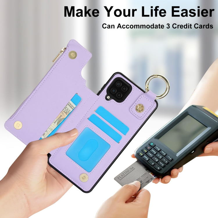 For Samsung Galaxy A12 RFlD Anti-theft Double Buckle Ring Zipper Card Phone Case