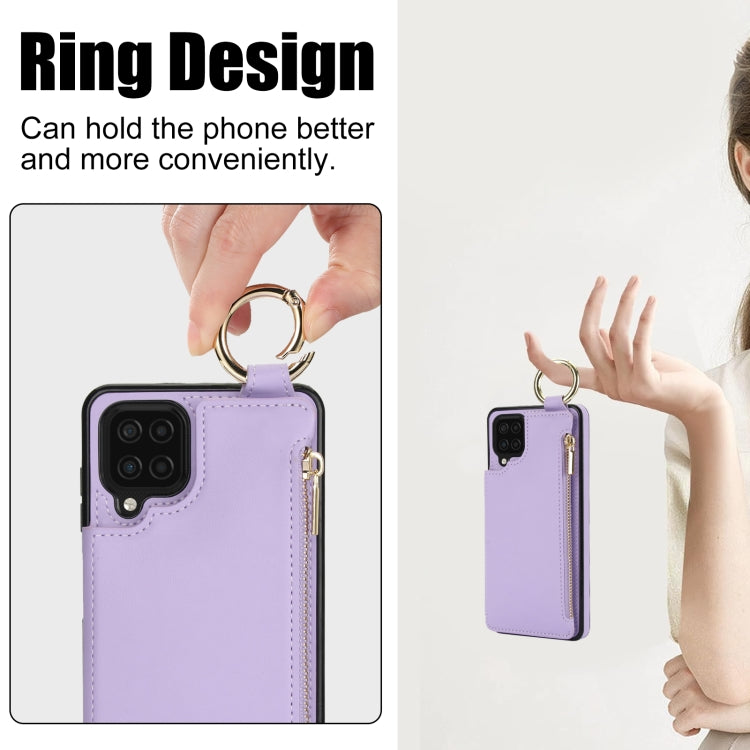 For Samsung Galaxy A12 RFlD Anti-theft Double Buckle Ring Zipper Card Phone Case