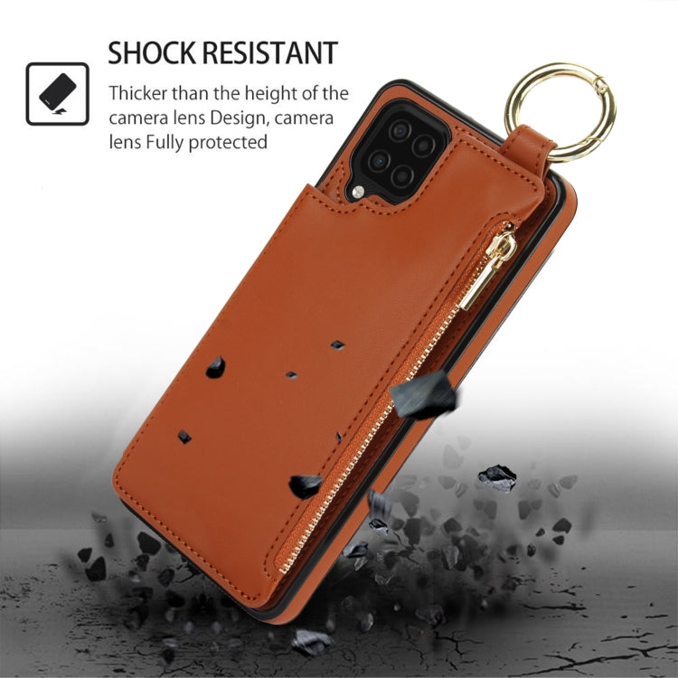 For Samsung Galaxy A12 RFlD Anti-theft Double Buckle Ring Zipper Card Phone Case